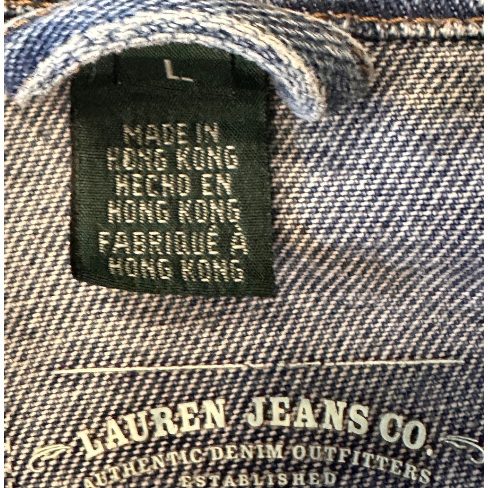 Lauren Jeans Co Ralph Lauren Denim Jacket L Blue Good Bird Patch Zipper Pockets - Picture 8 of 16